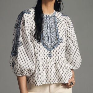 Anthropologie embroidered blouse in excellent condition.  Size small